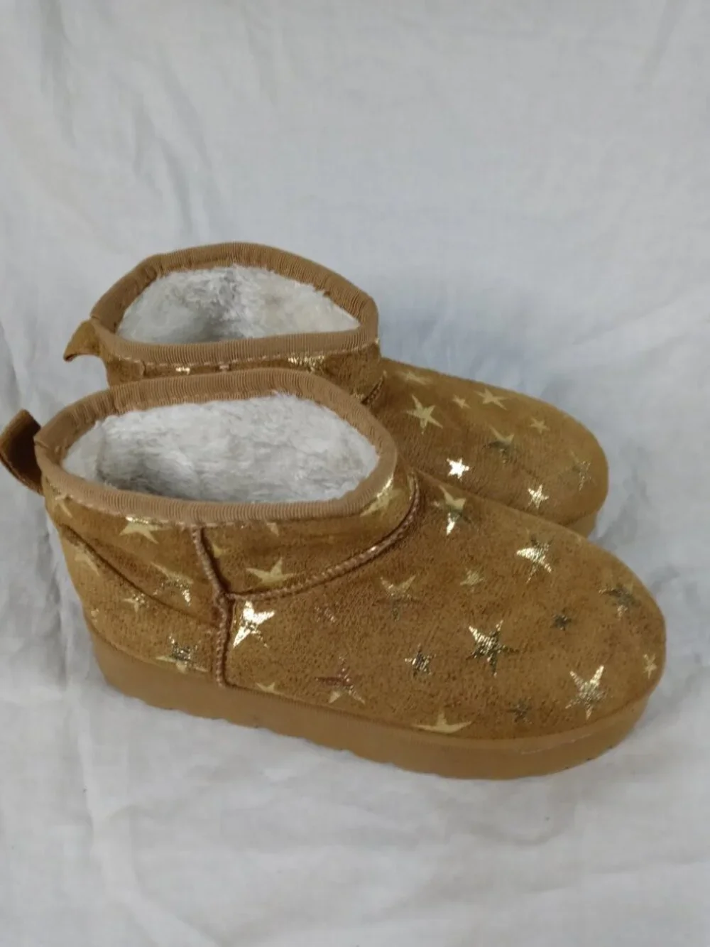 Shein Girls Brown Star Print Winter Kids Boots Size 3 in Good Cond